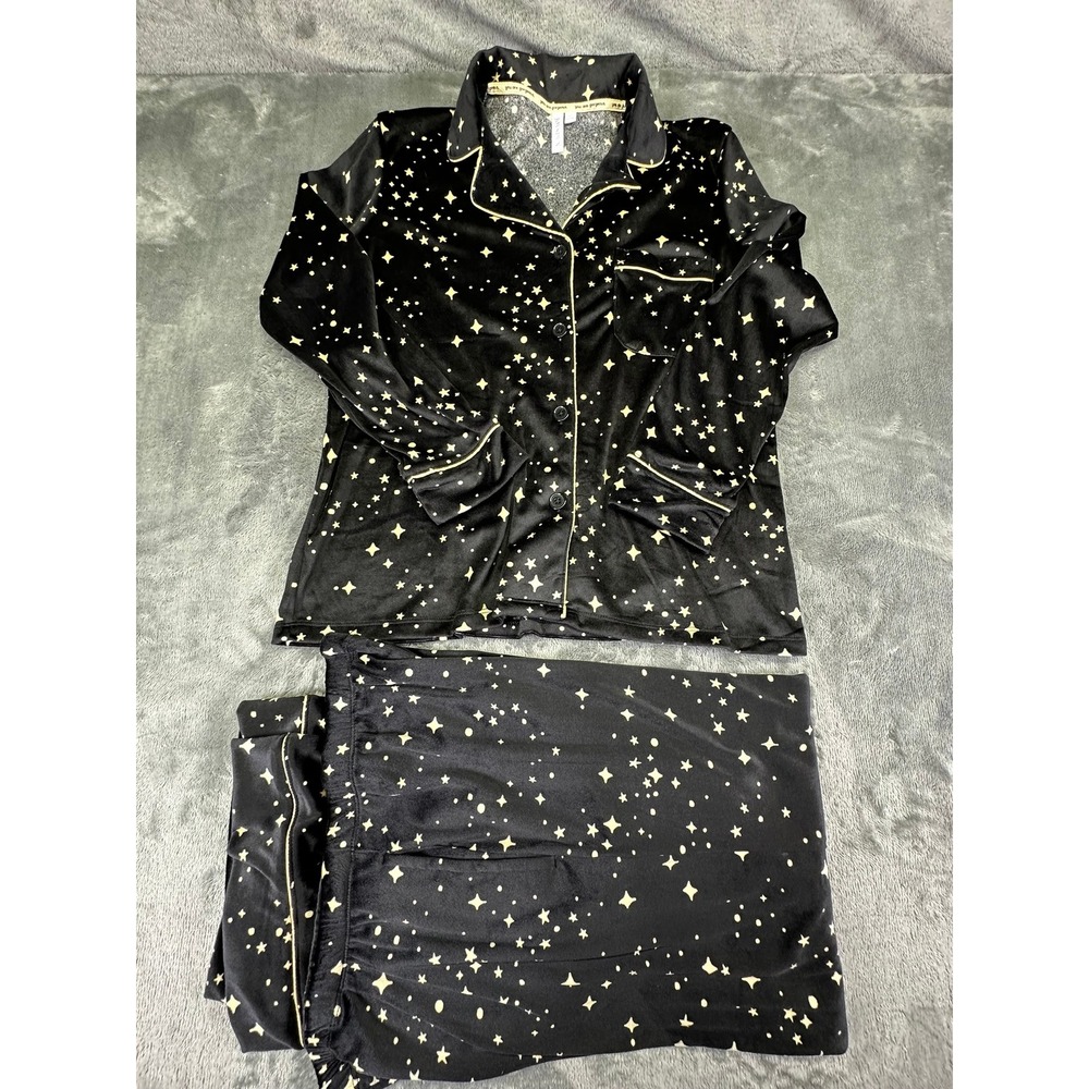 Joyspun Womens Celestial Star Print Velvet Pajama Set Black Gold M 8-10 NWT